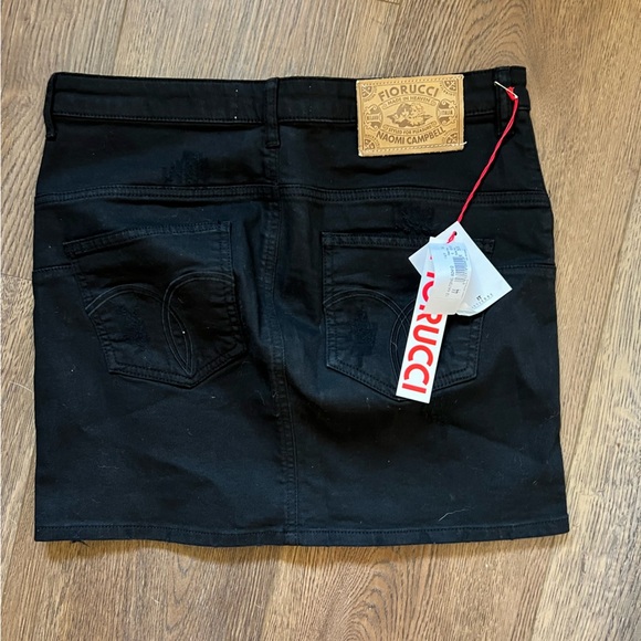 NWT Fiorucci Mini Gonna Distressed Black Denim Mini Skirt Size Euro 44 US 32 - Picture 3 of 8